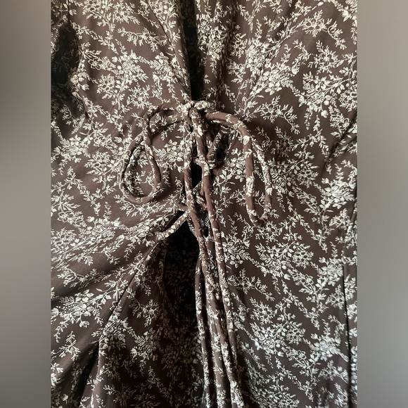 Handmade women’s floral rosette button down prairie dress in brown cream Size 14 - Picture 11 of 13